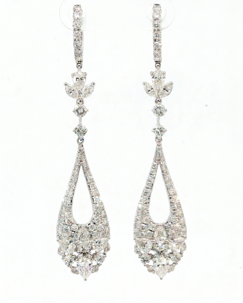 EES4005 floral teardrop diamond earrings on a white background