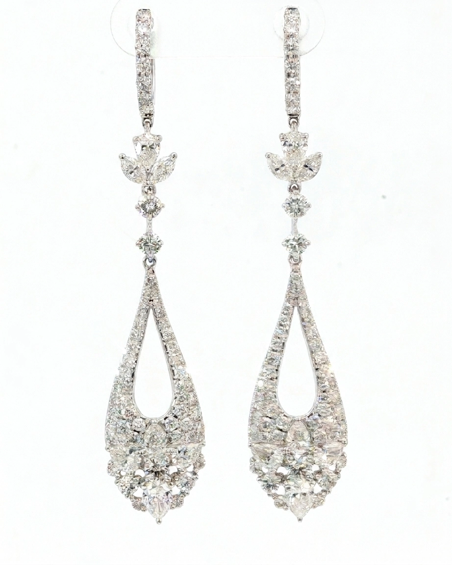EES4005 floral teardrop diamond earrings on a white background