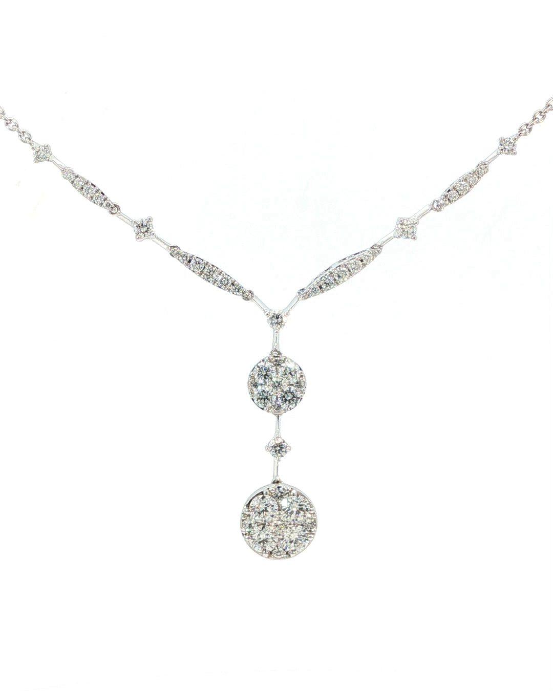 ENS2212 double circle drop diamond necklace on a white background