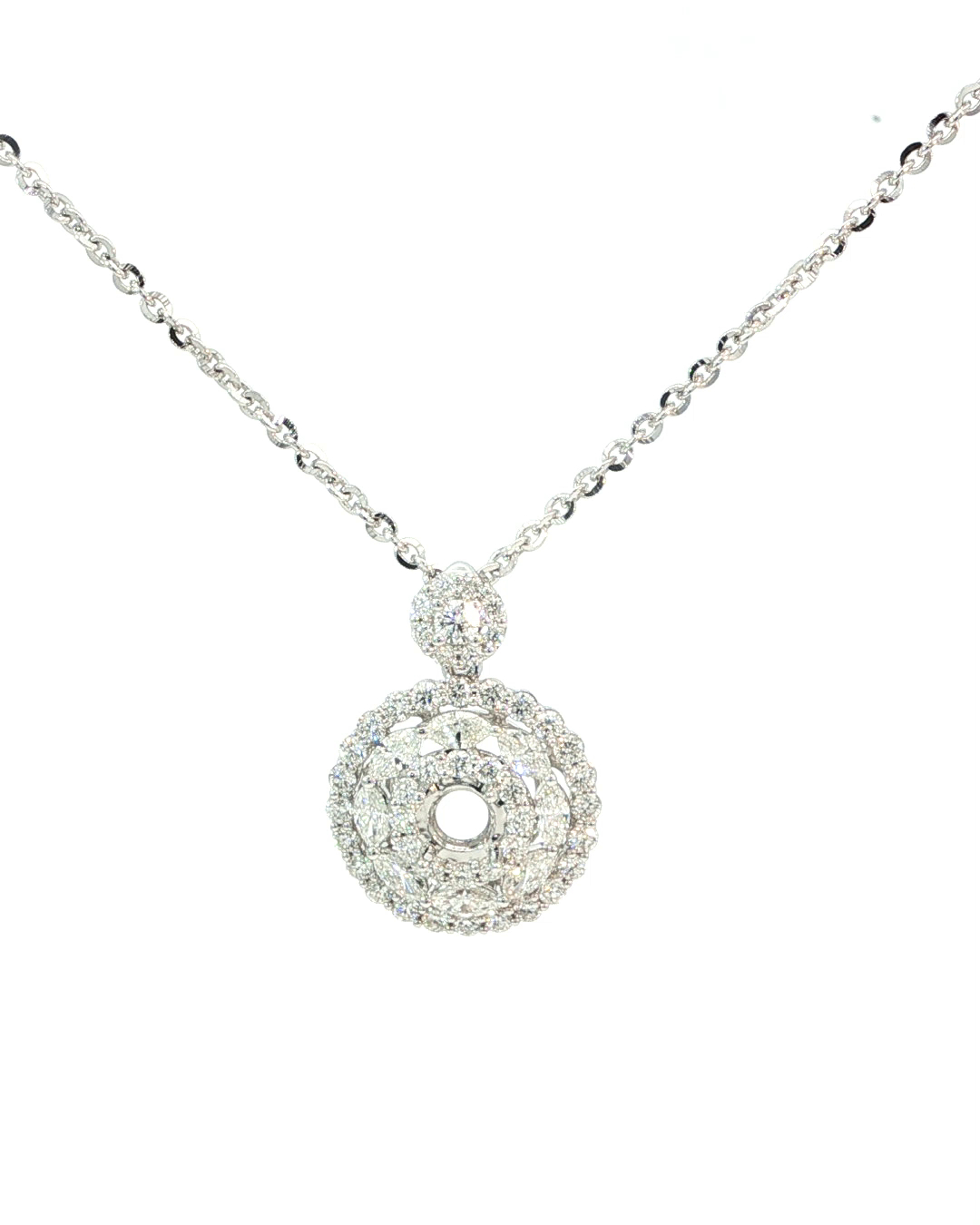 ENS6455 openwork circle diamond pendant necklace on a white background