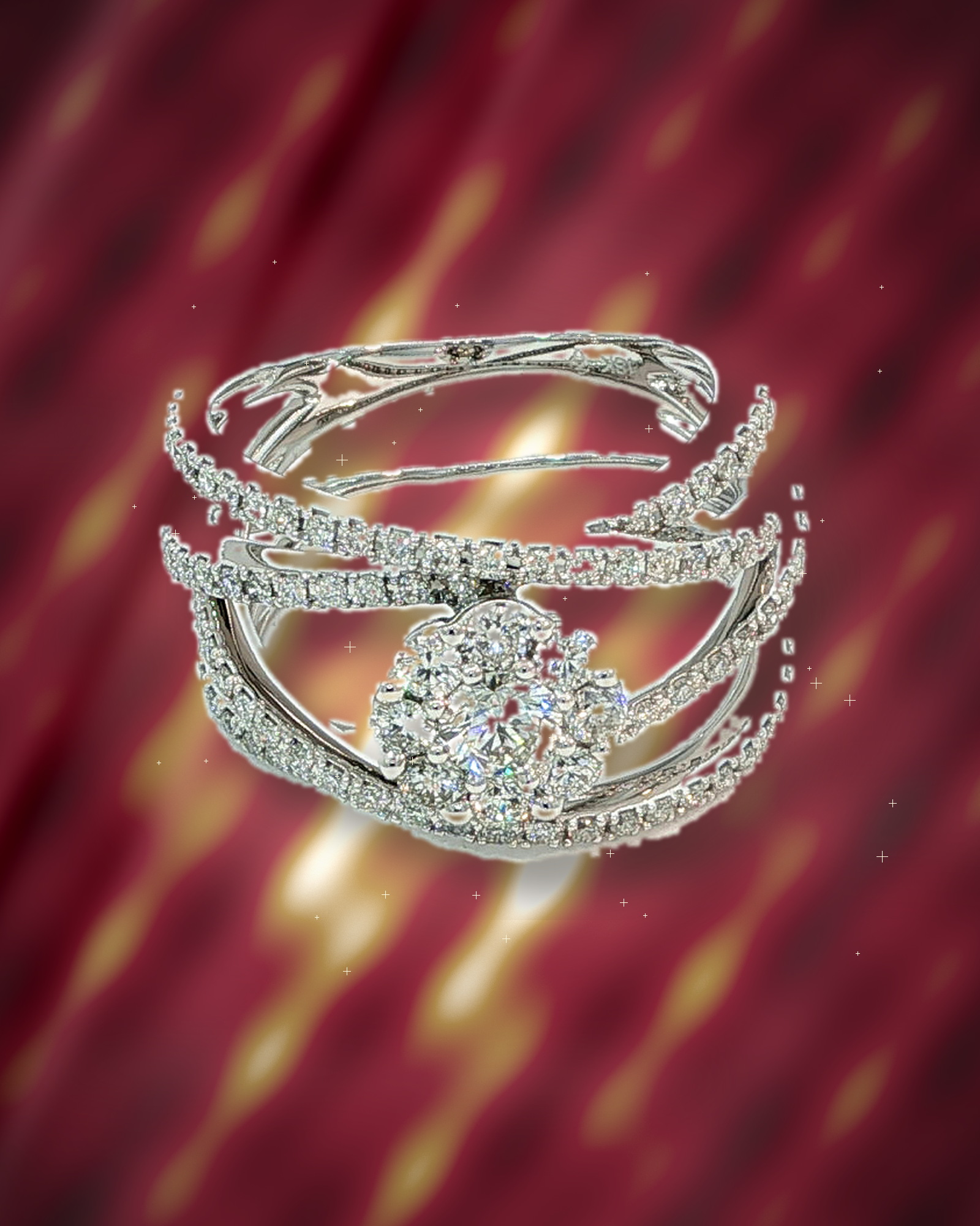Campaign image featuring the ERH1023 sculptural openwork diamond ring