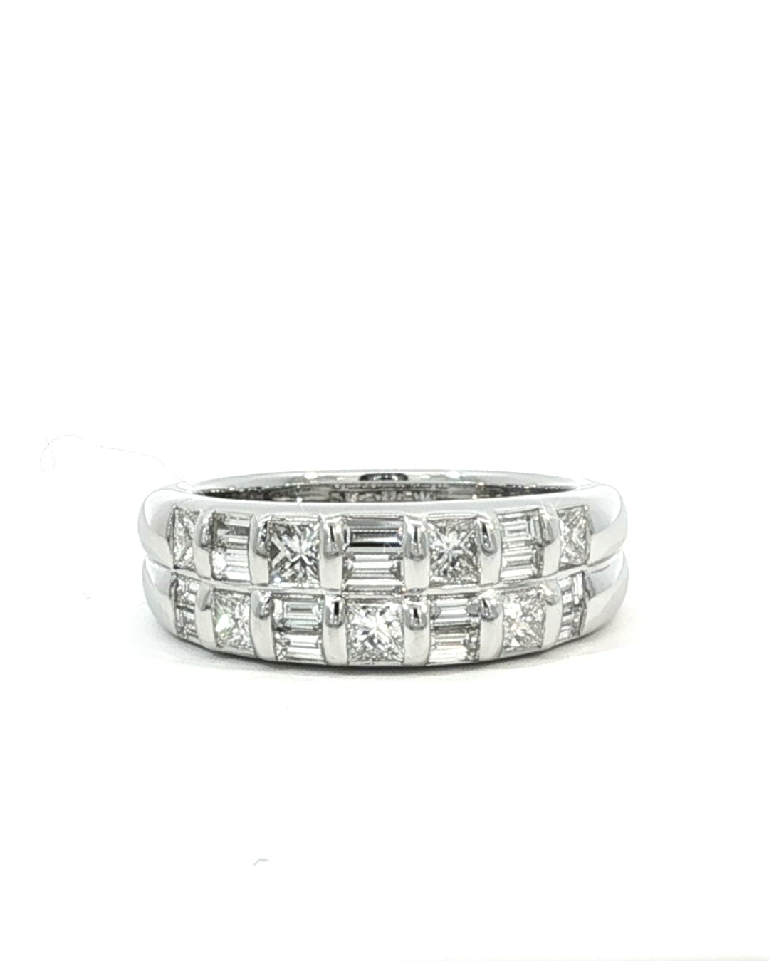 ERM804 twin-row diamond band ring in white metal