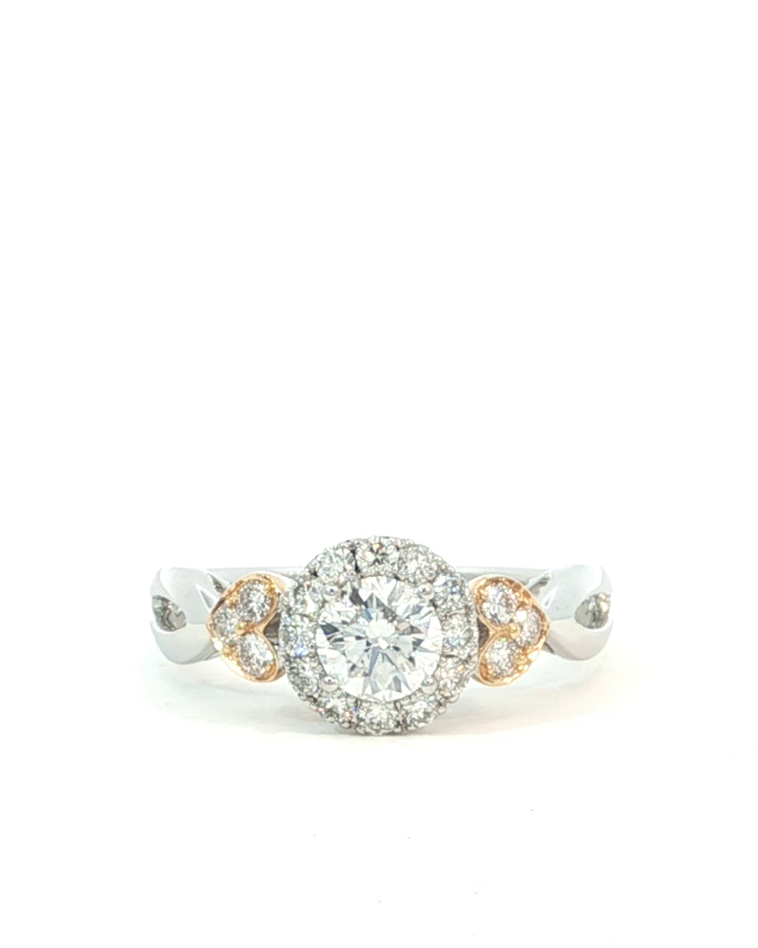 ERS3211 two-tone halo diamond ring on a white background