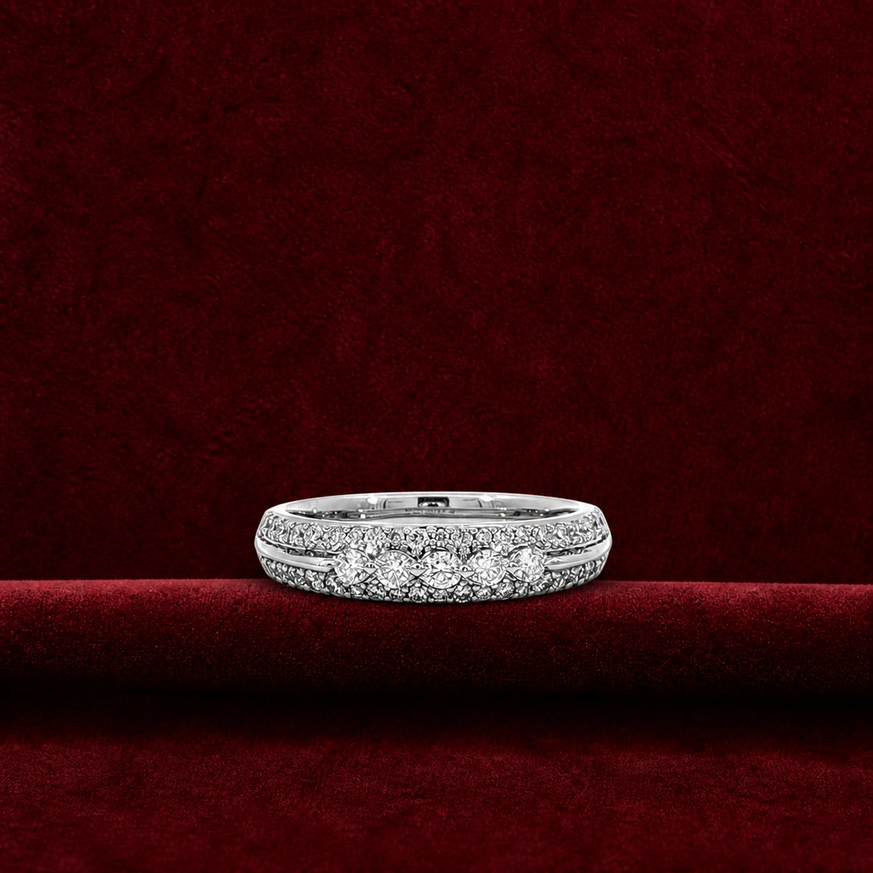 ERS6298 floral pavé diamond band ring on deep burgundy velvet
