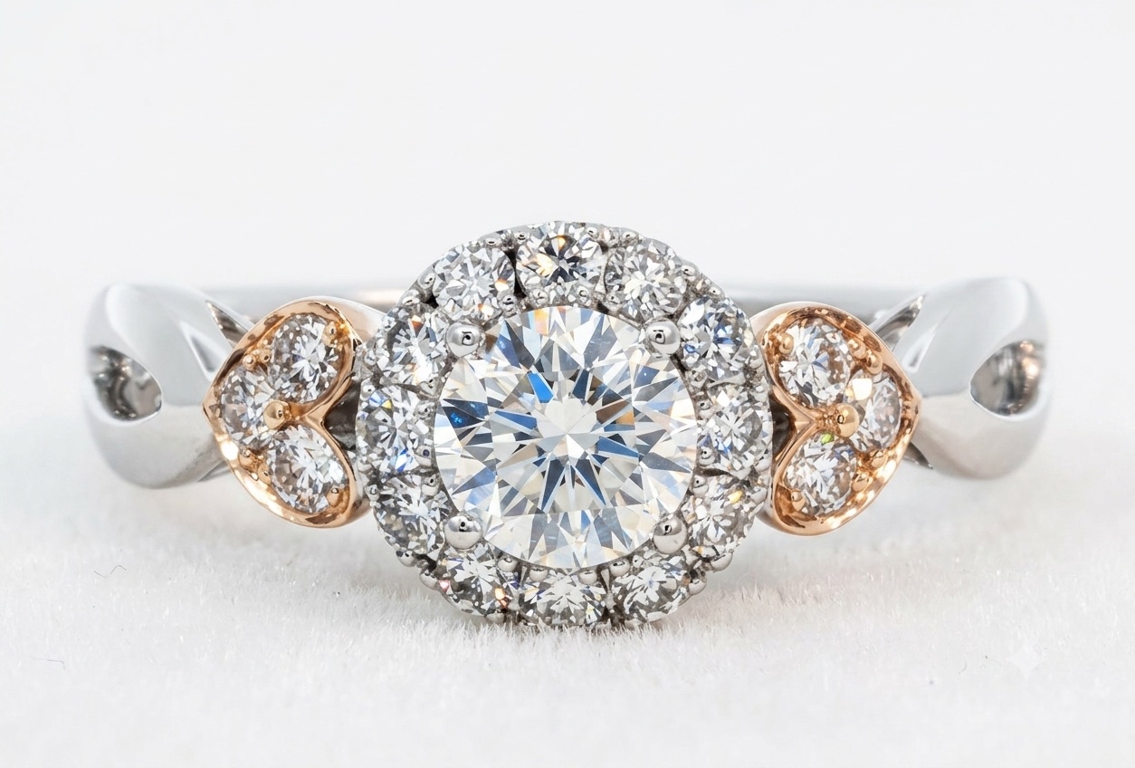 Close-up of a ThienPo white gold and rose gold diamond ring